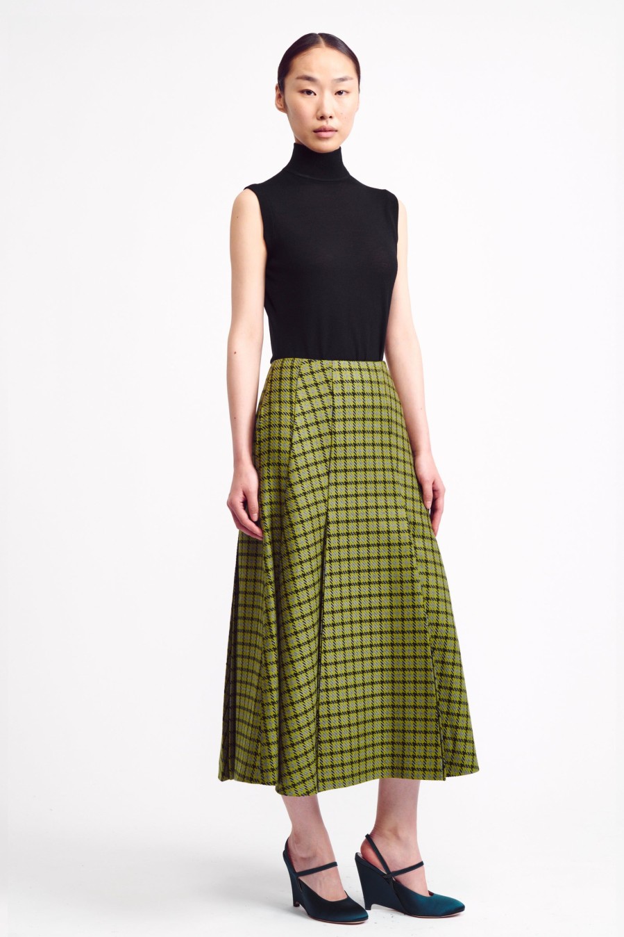 Women Emilia Wickstead Skirts | Kenzie Skirt In Green Shetland Houndstooth