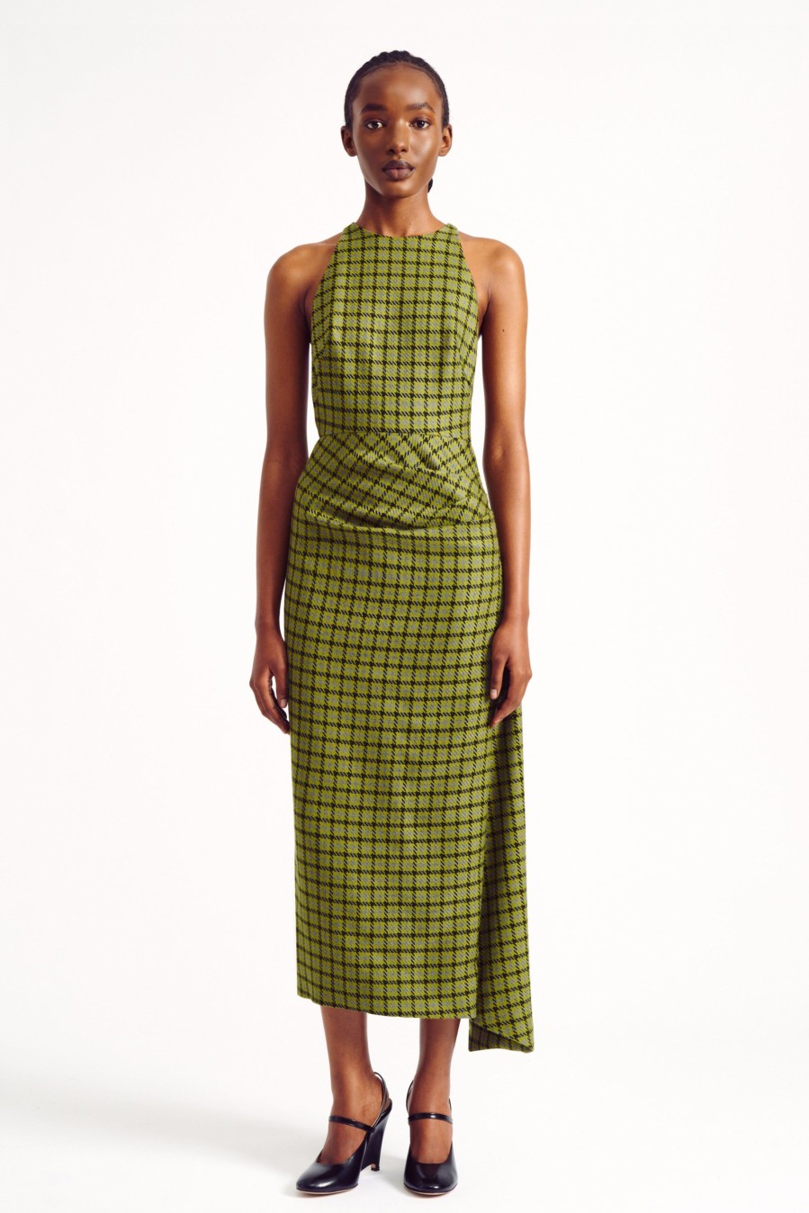 Women Emilia Wickstead Dresses | Yamuna Green Shetland Houndstooth Dress