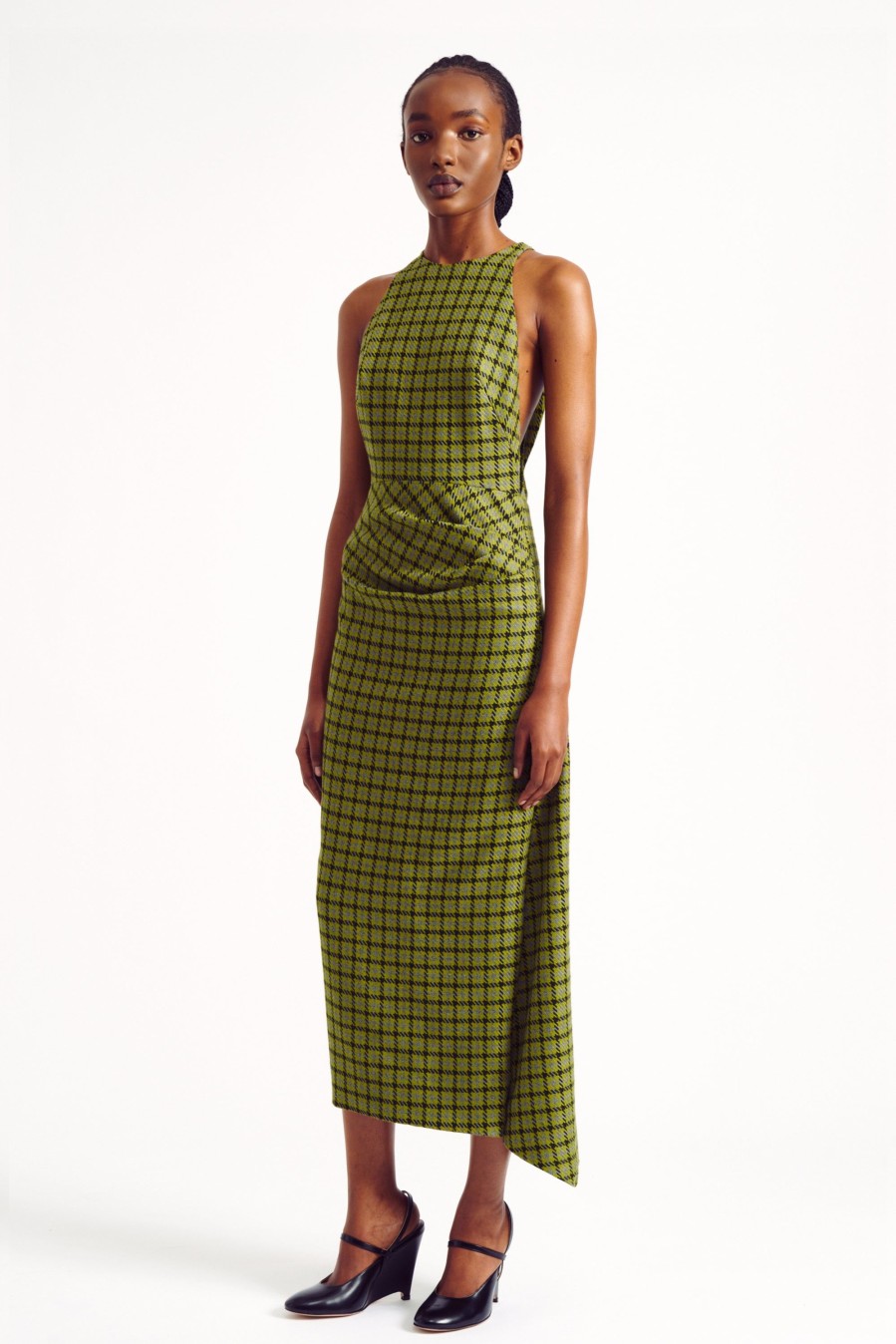 Women Emilia Wickstead Dresses | Yamuna Green Shetland Houndstooth Dress