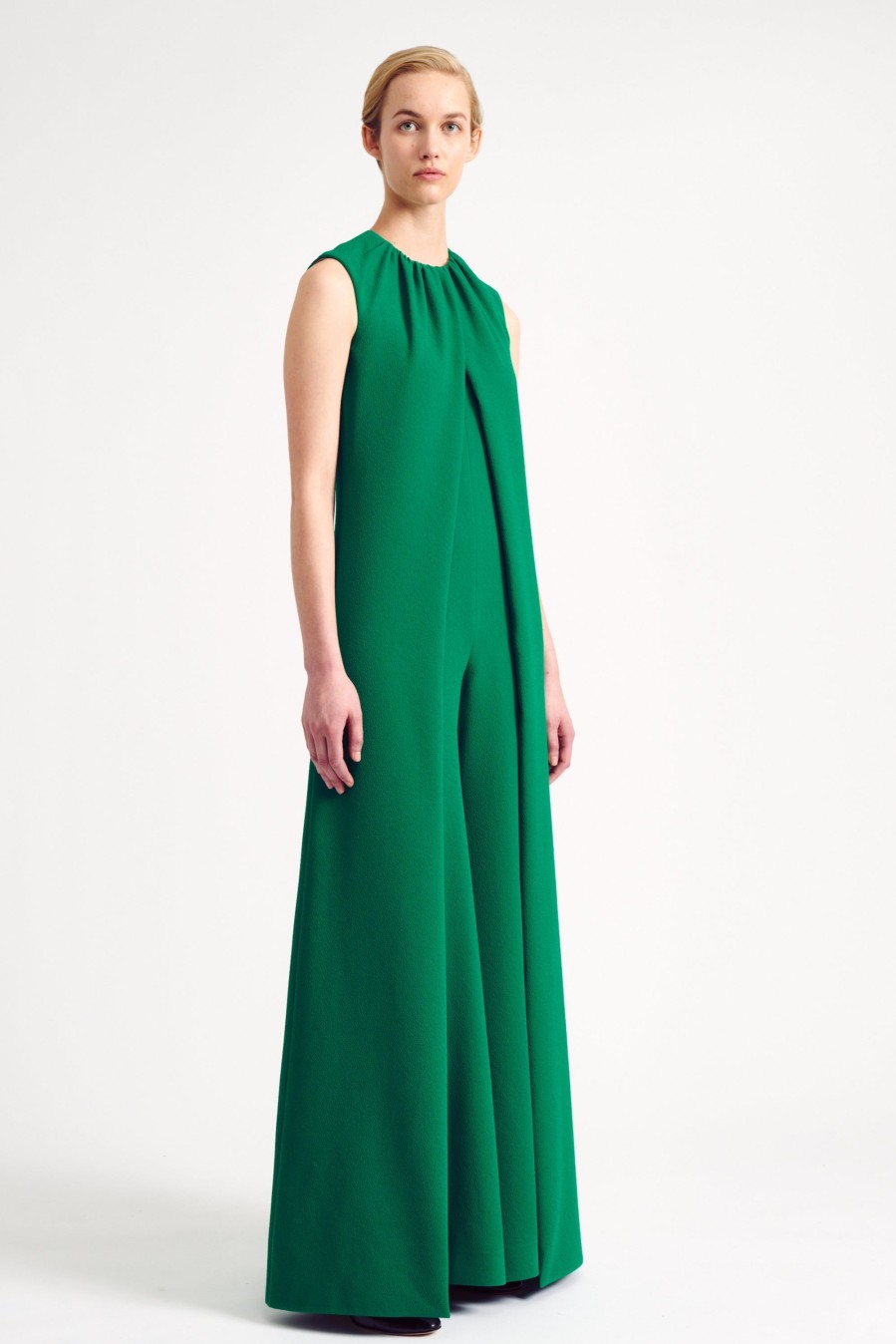 Women Emilia Wickstead Jumpsuits | Aliza Jade Green Double Crepe Jumpsuit