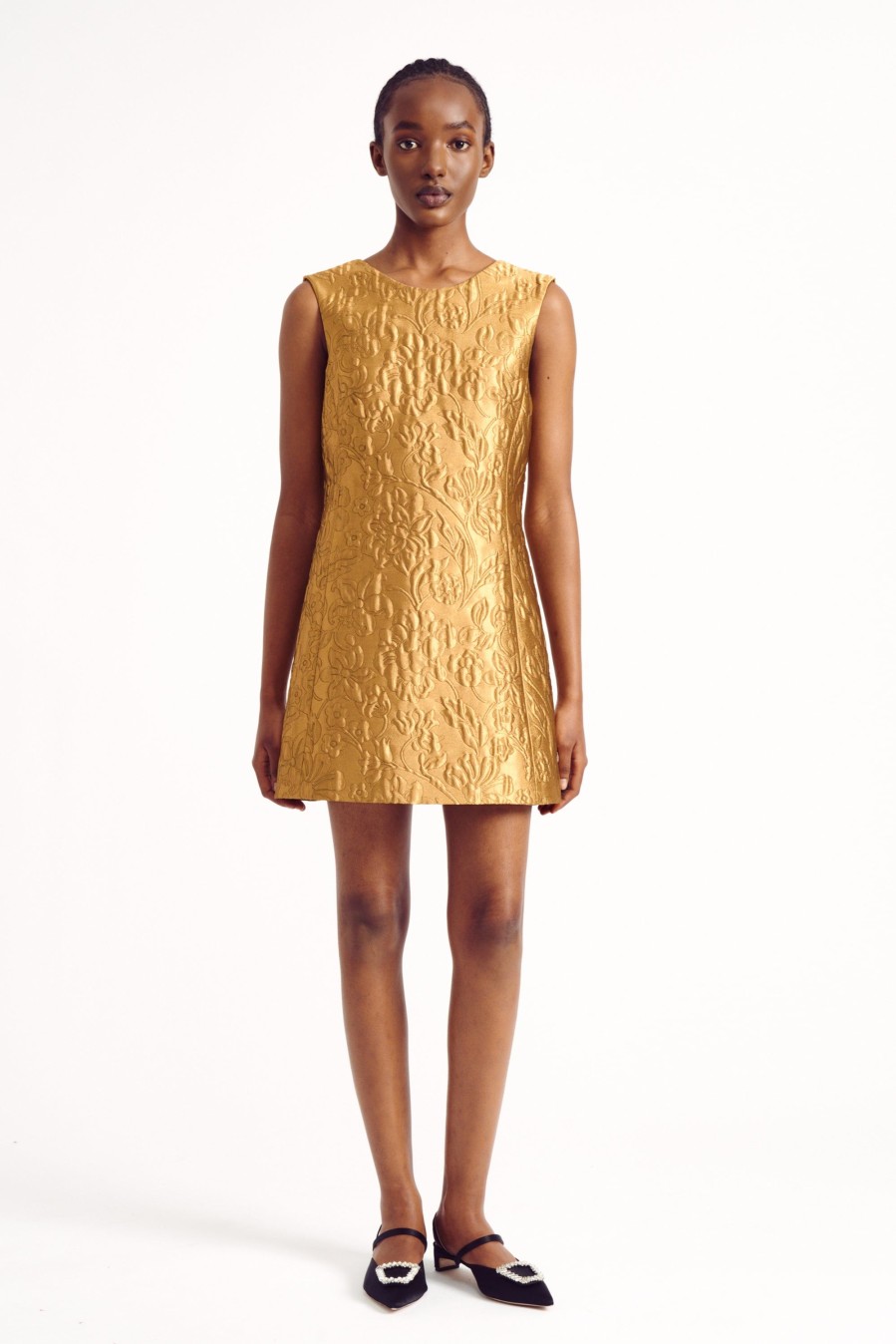 Women Emilia Wickstead Dresses | Irma Dress In Gold Lurex Metallic Jacquard