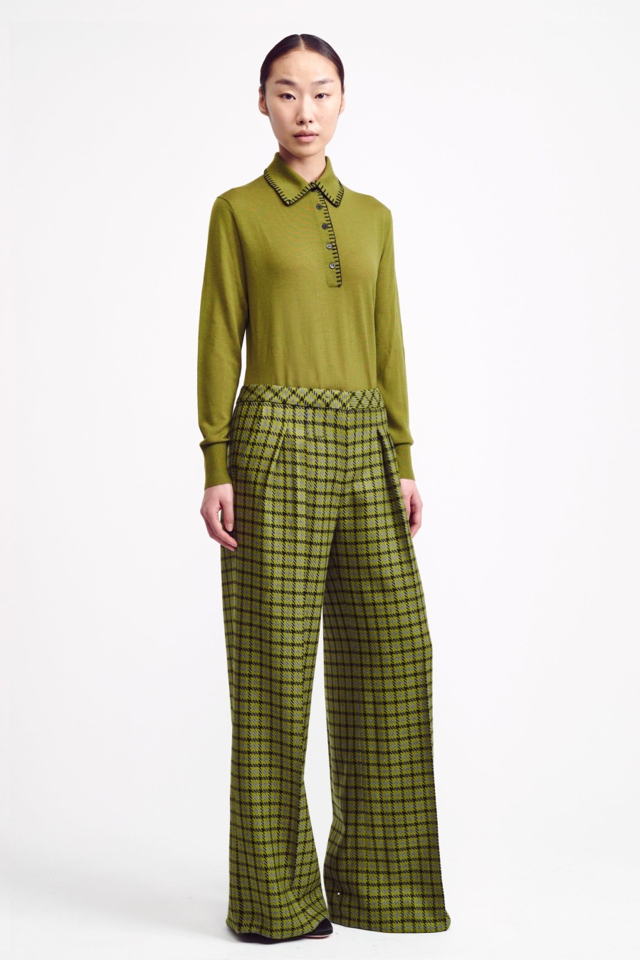 Women Emilia Wickstead Trousers | Freddie Green Shetland Houndstooth Trousers