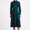 Women Emilia Wickstead Dresses | Maram Shirt Dress In Emerald Green Flanella