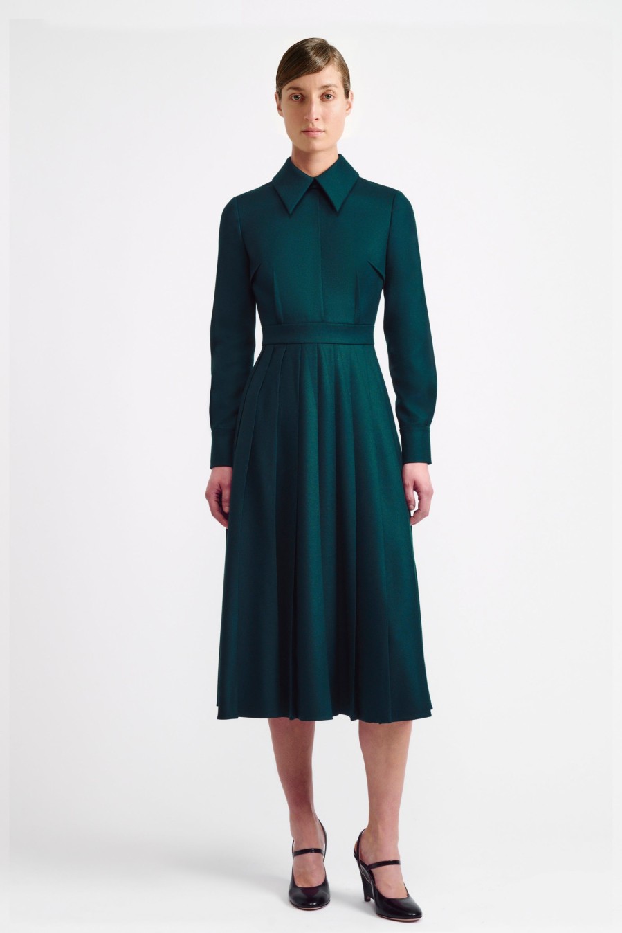 Women Emilia Wickstead Dresses | Maram Shirt Dress In Emerald Green Flanella