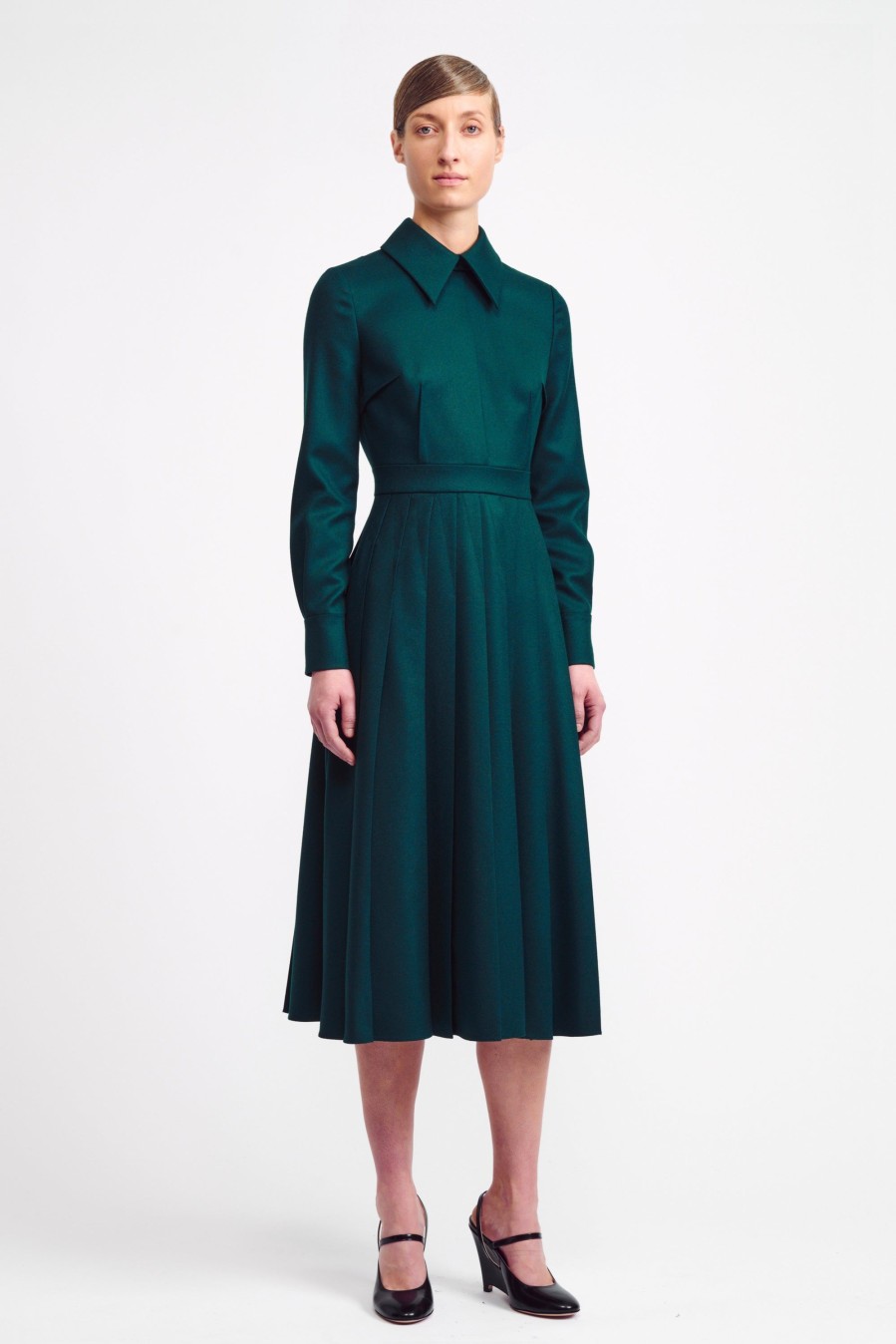 Women Emilia Wickstead Dresses | Maram Shirt Dress In Emerald Green Flanella