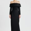 Women Emilia Wickstead Dresses | Derika Off-The-Shoulder Dress In Black Flanella