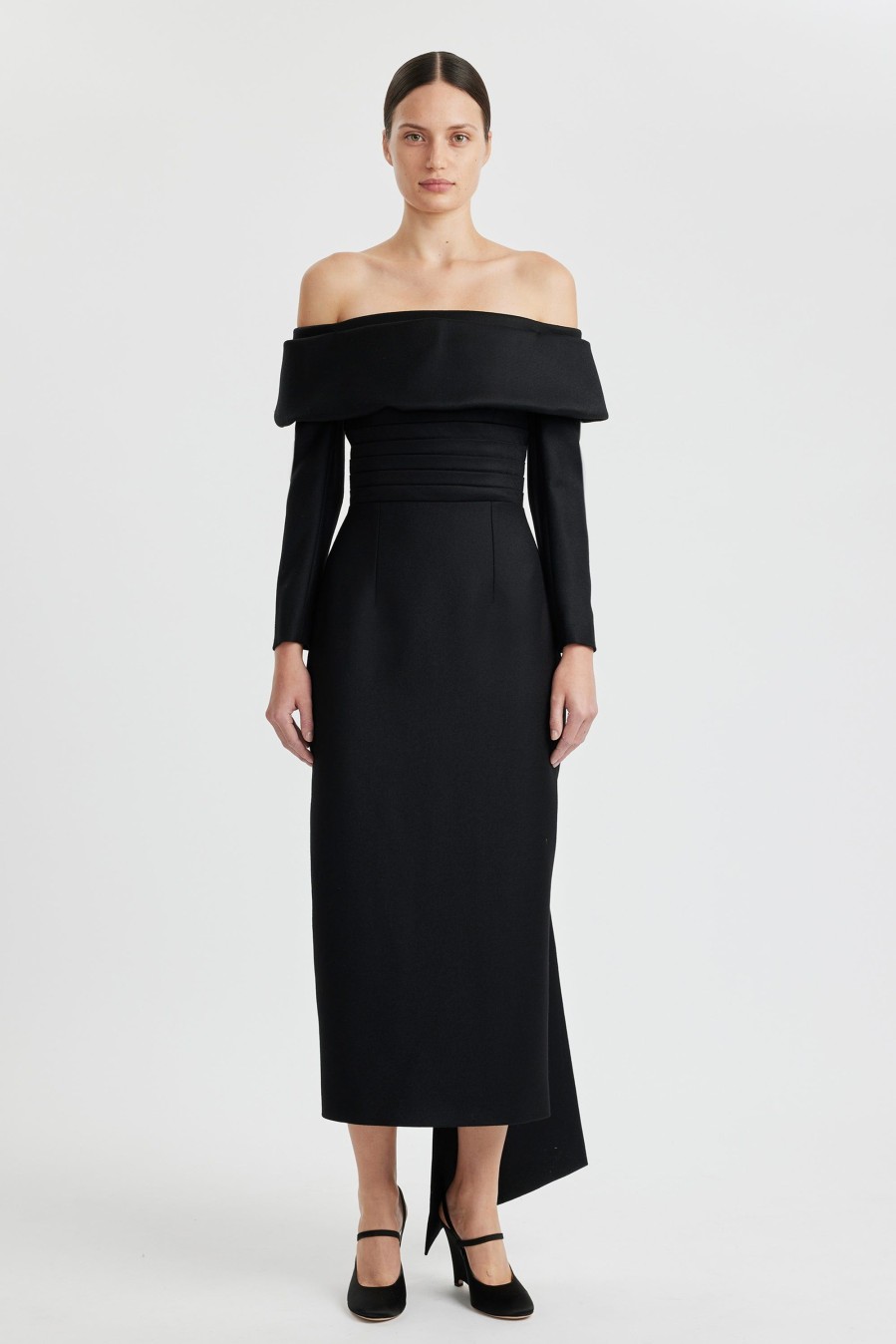 Women Emilia Wickstead Dresses | Derika Off-The-Shoulder Dress In Black Flanella