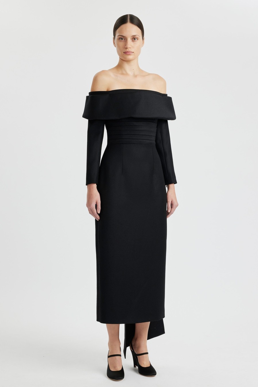 Women Emilia Wickstead Dresses | Derika Off-The-Shoulder Dress In Black Flanella