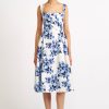 Women Emilia Wickstead Dresses | Ariadna Blue Floral Print Poplin Cotton Dress