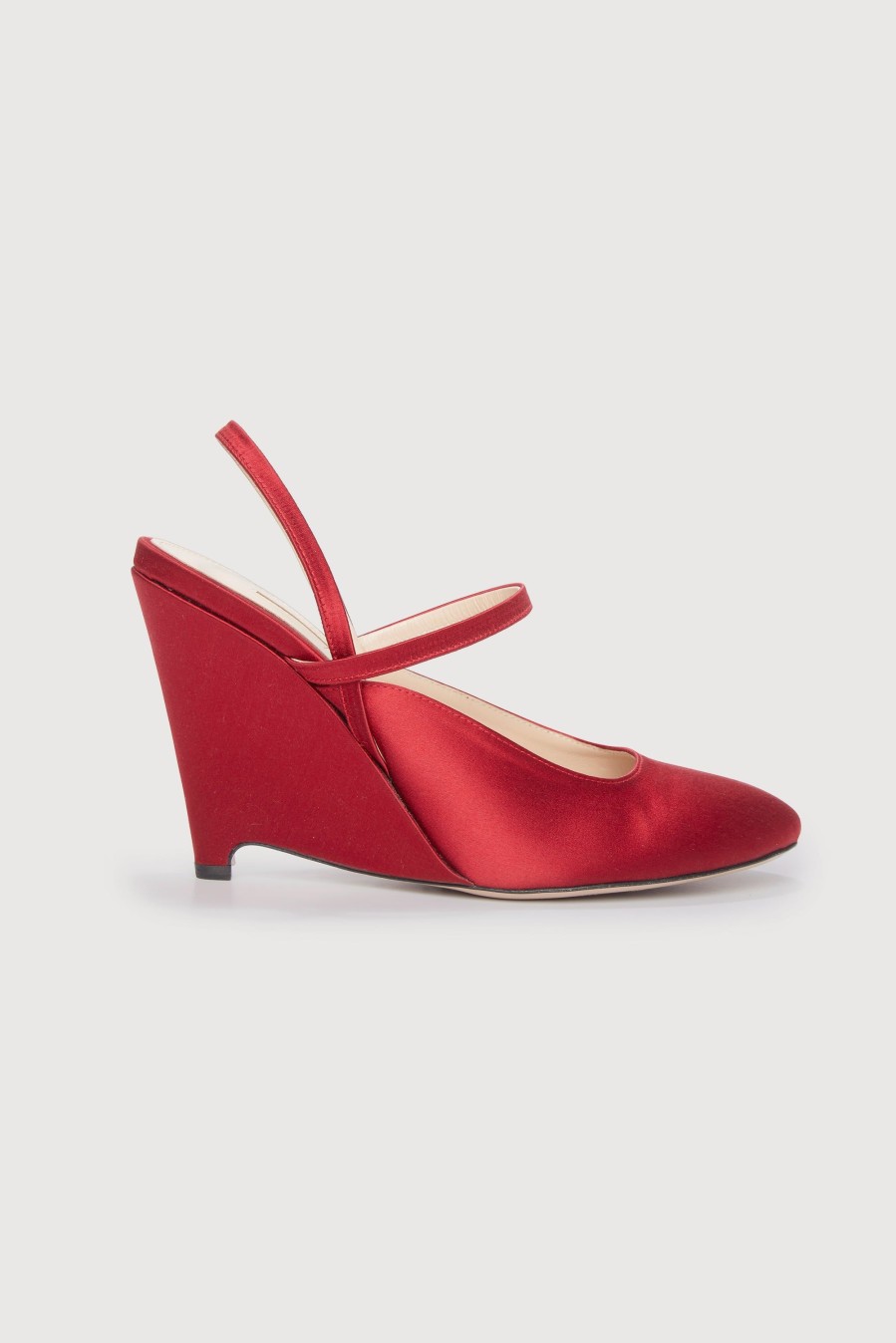 Women Emilia Wickstead | Aster Wedge Heel In Red Italian Duchess Satin