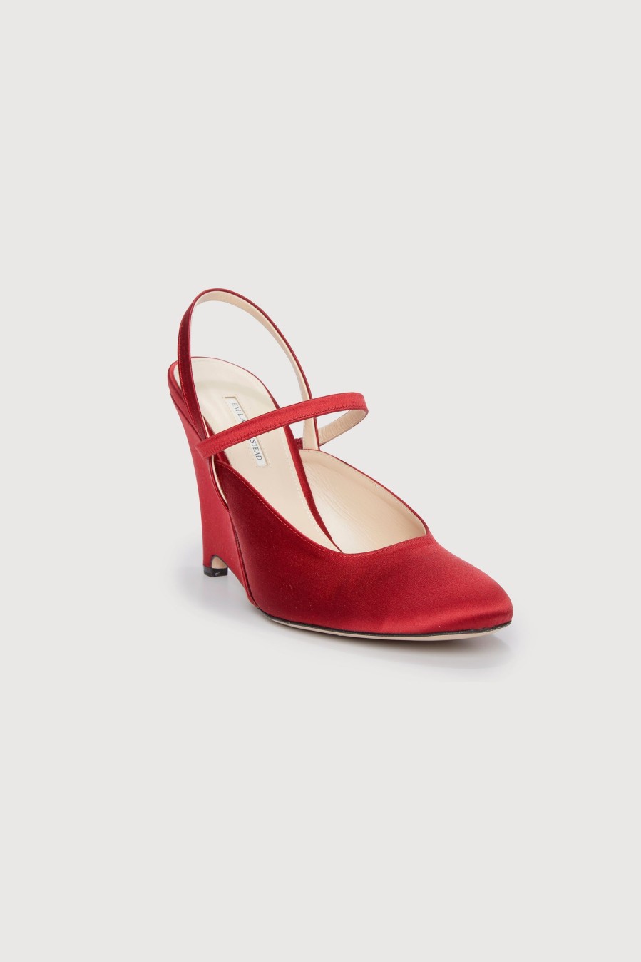 Women Emilia Wickstead | Aster Wedge Heel In Red Italian Duchess Satin