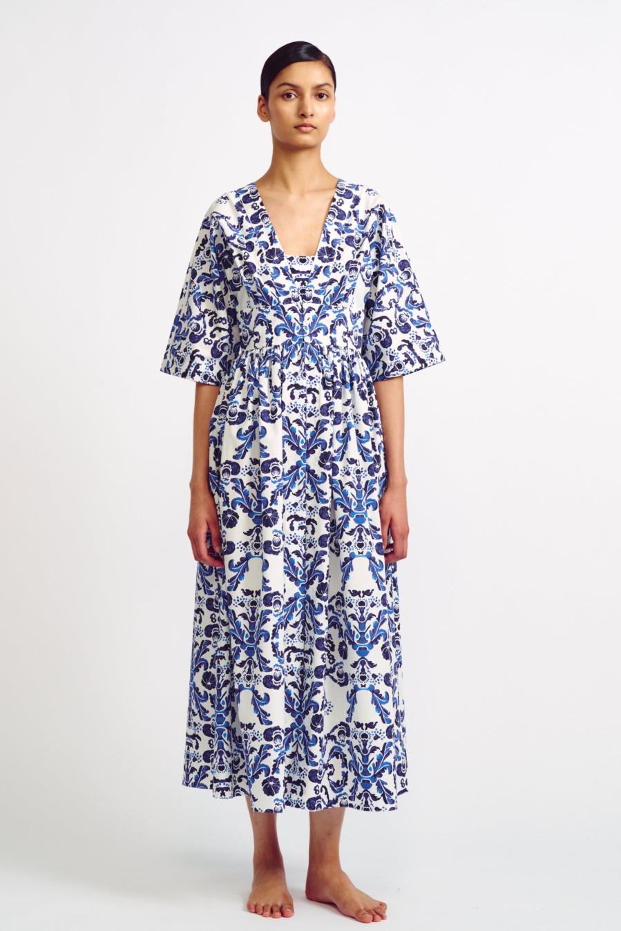 Women Emilia Wickstead Dresses | Elowen Blue Milanese Wallpaper Print Kaftan