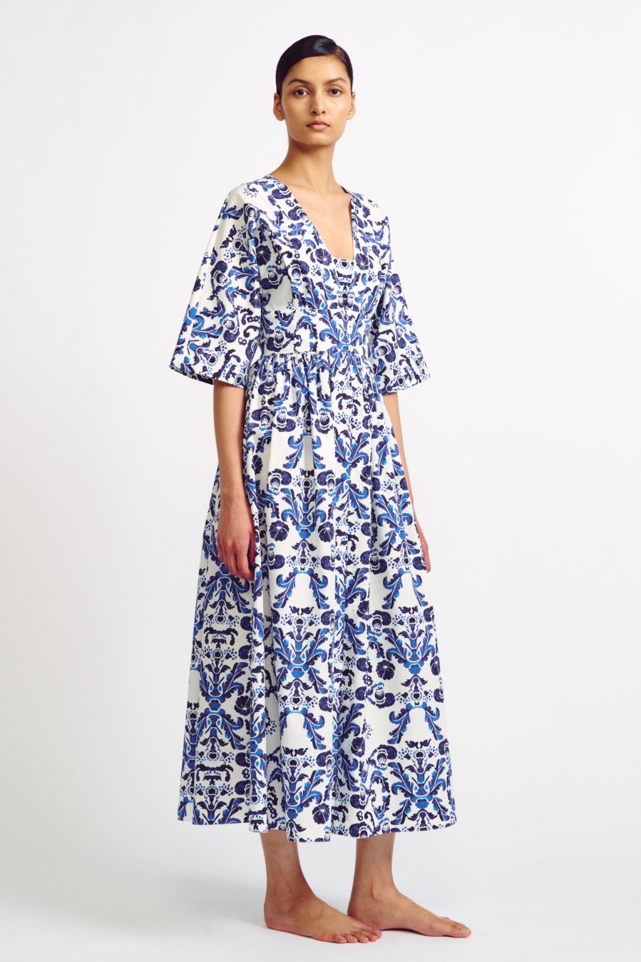 Women Emilia Wickstead Dresses | Elowen Blue Milanese Wallpaper Print Kaftan