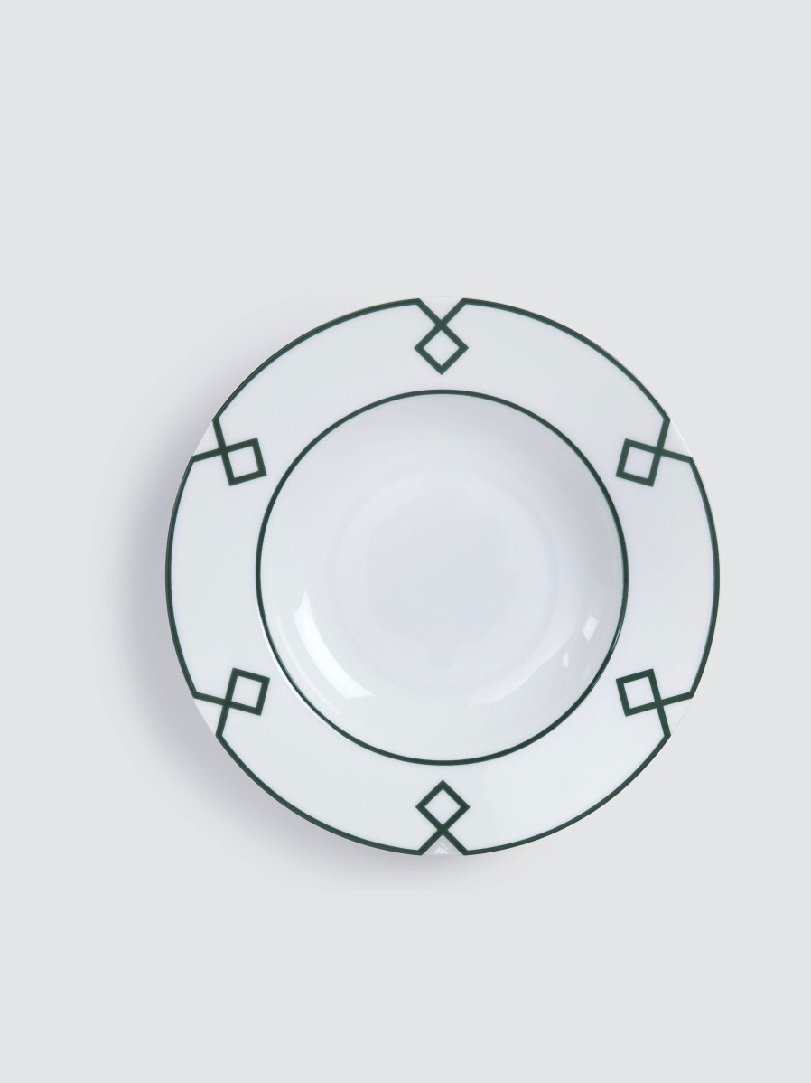 Homeware Emilia Wickstead | Naples Soup Bowl With Green Geometric Border