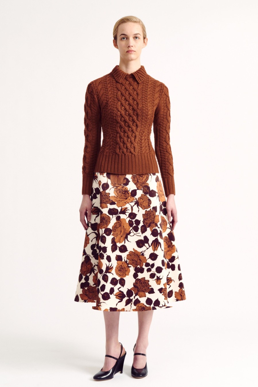 Women Emilia Wickstead Skirts | Hersilia Skirt In Camel Roses Taffeta Faille