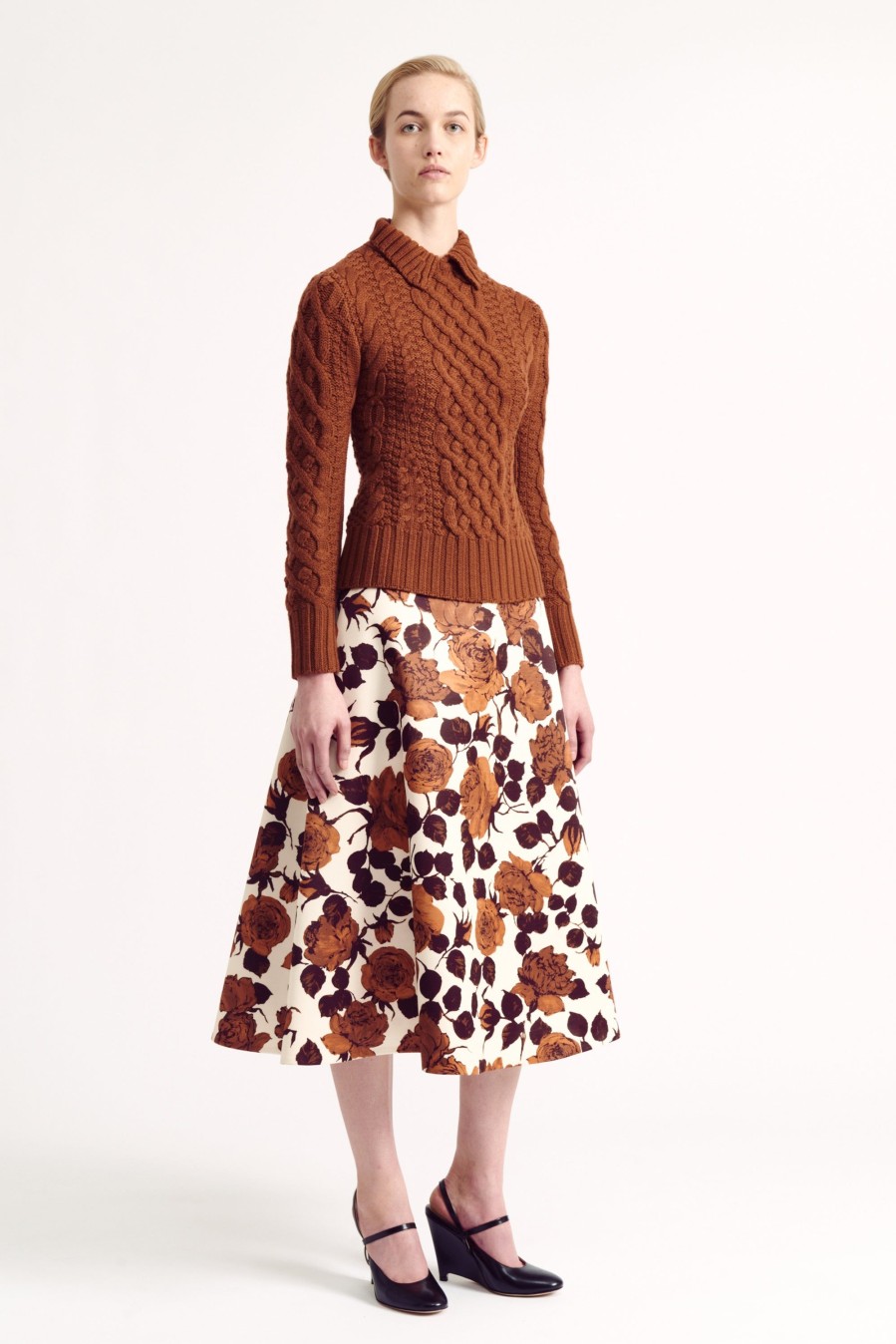 Women Emilia Wickstead Skirts | Hersilia Skirt In Camel Roses Taffeta Faille