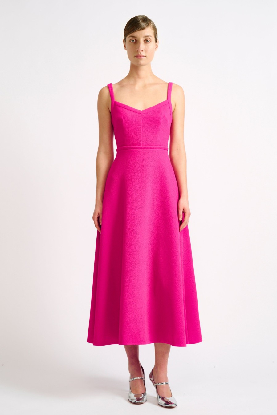 Women Emilia Wickstead Dresses | Elvita Hot Pink Double Crepe Dress