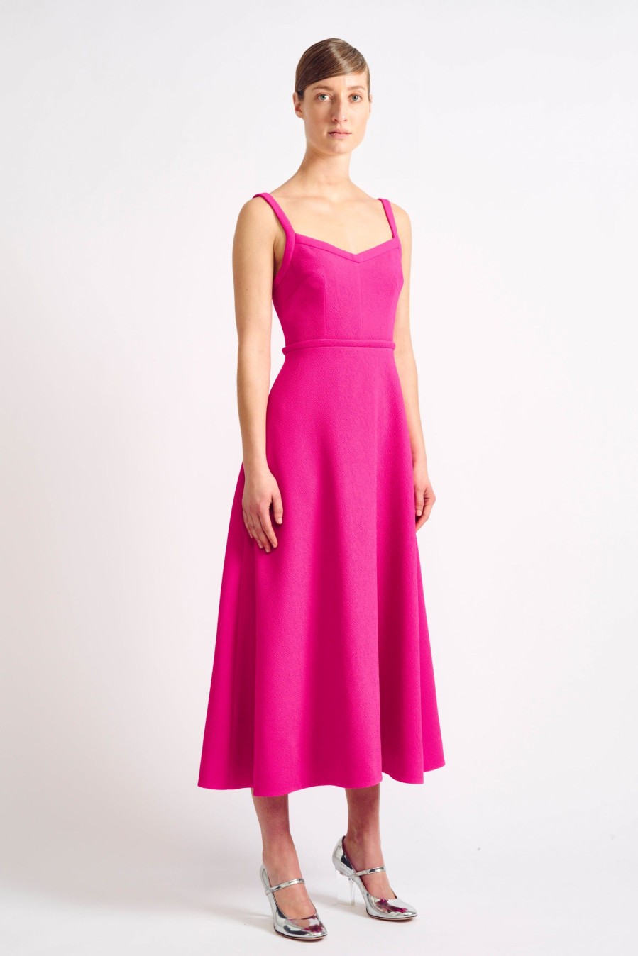 Women Emilia Wickstead Dresses | Elvita Hot Pink Double Crepe Dress