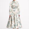 Women Emilia Wickstead Dresses | Marion Turquoise Floral Printed Italian Duchess Satin Dress