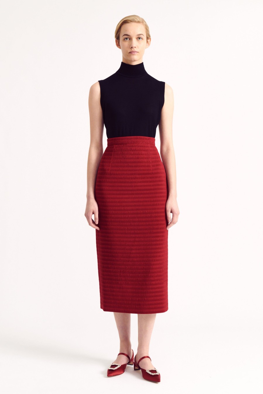 Women Emilia Wickstead Skirts | Idelia Skirt In Dark Red Smock Satin