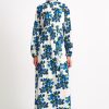 Women Emilia Wickstead Dresses | Elanda Blue Floral Print Crepe Georgette Dress