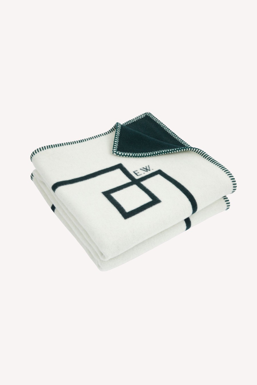 Homeware Emilia Wickstead | Roma Geometric Detail Blanket In Ivory & Green Wool