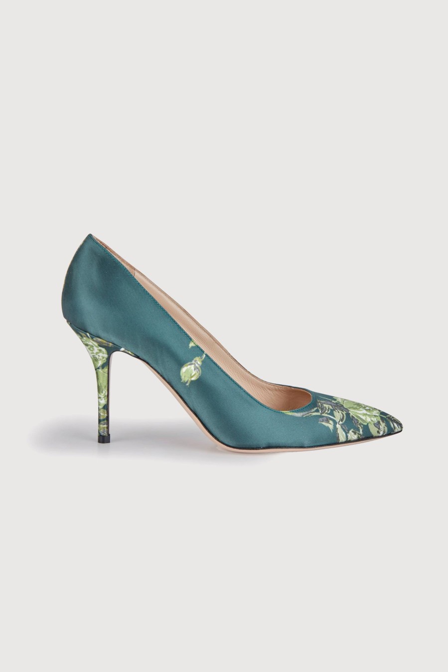 Women Emilia Wickstead | Sophia Heeled Shoes In Emerald Floral Printed Satin