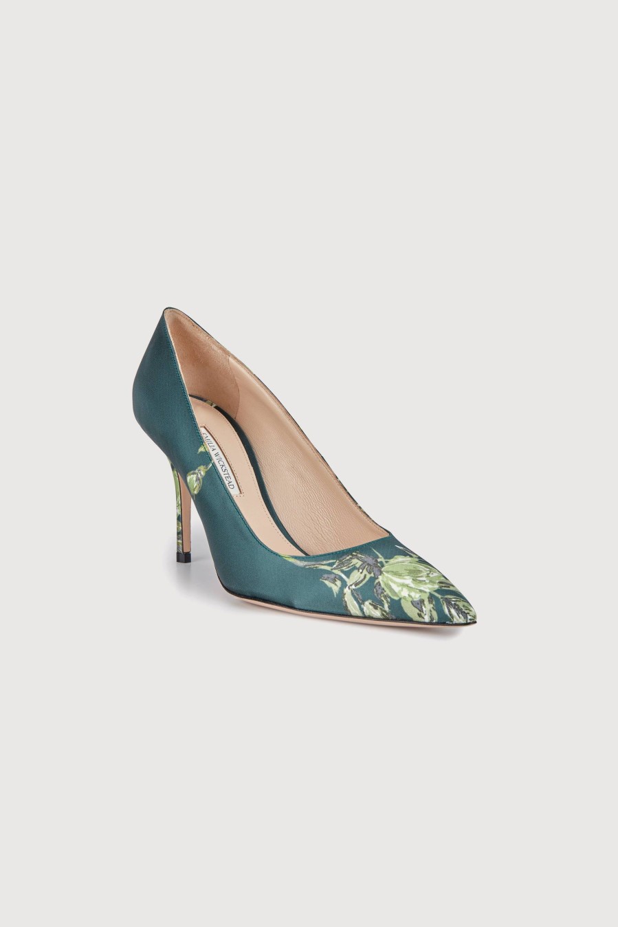 Women Emilia Wickstead | Sophia Heeled Shoes In Emerald Floral Printed Satin