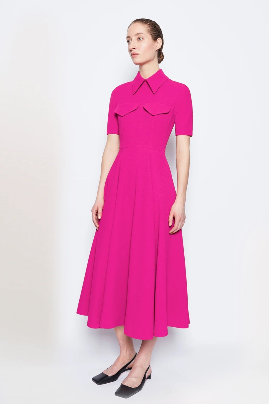 Women Emilia Wickstead Dresses | Alice Hot Pink Double Crepe Dress