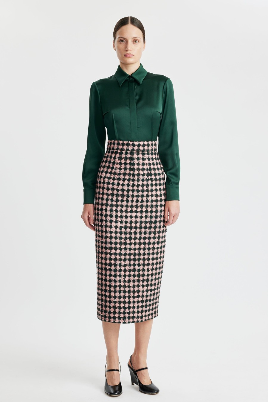 Women Emilia Wickstead Shirts & Tops | Ravanne Shirt In Emerald Green Satin