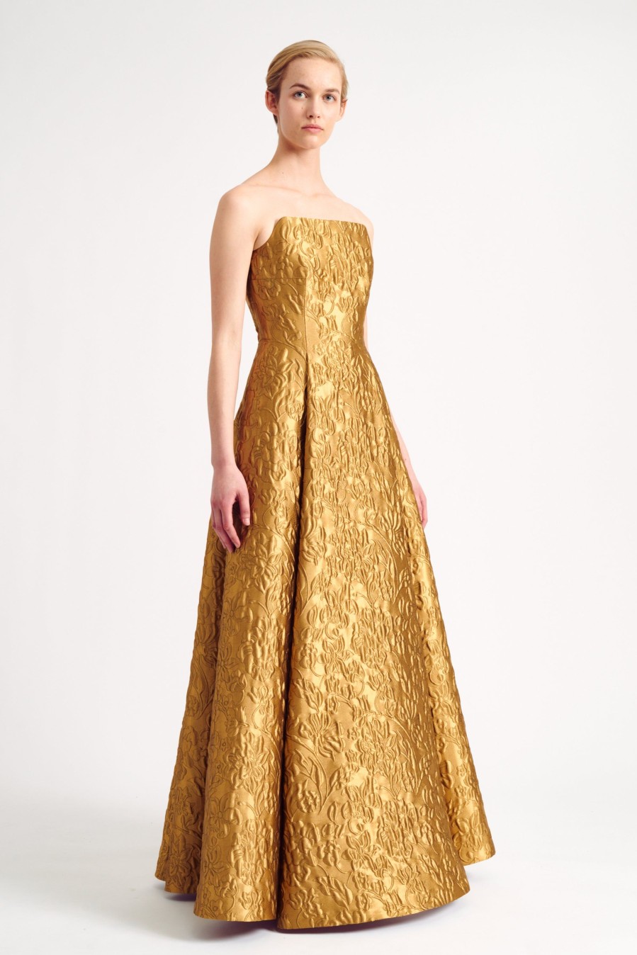 Women Emilia Wickstead Dresses | Alivia Dress In Gold Lurex Metallic Jacquard