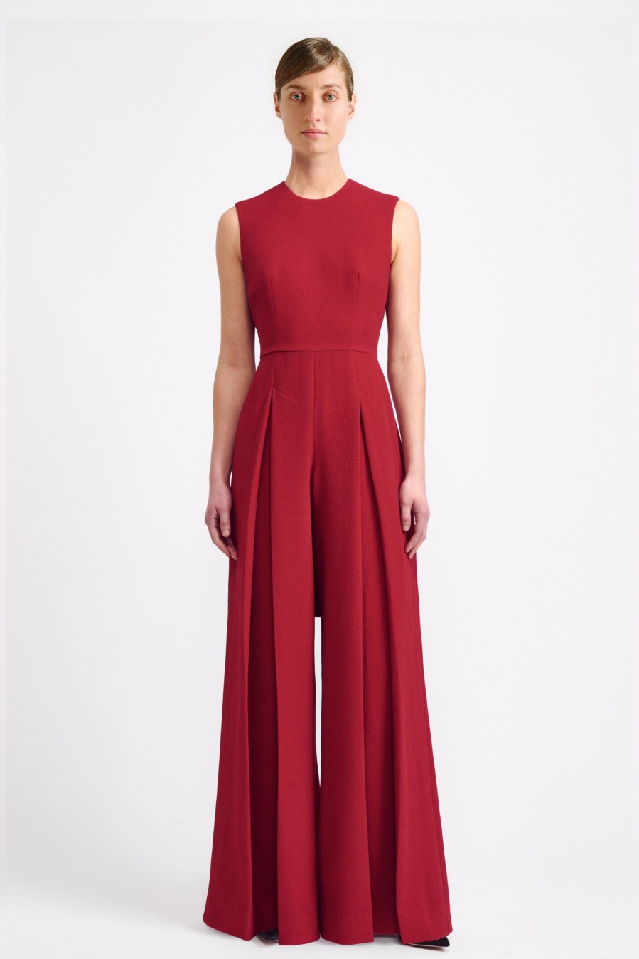 Women Emilia Wickstead Jumpsuits | Charmaine Tie-Back Jumpsuit In Red Double Crepe