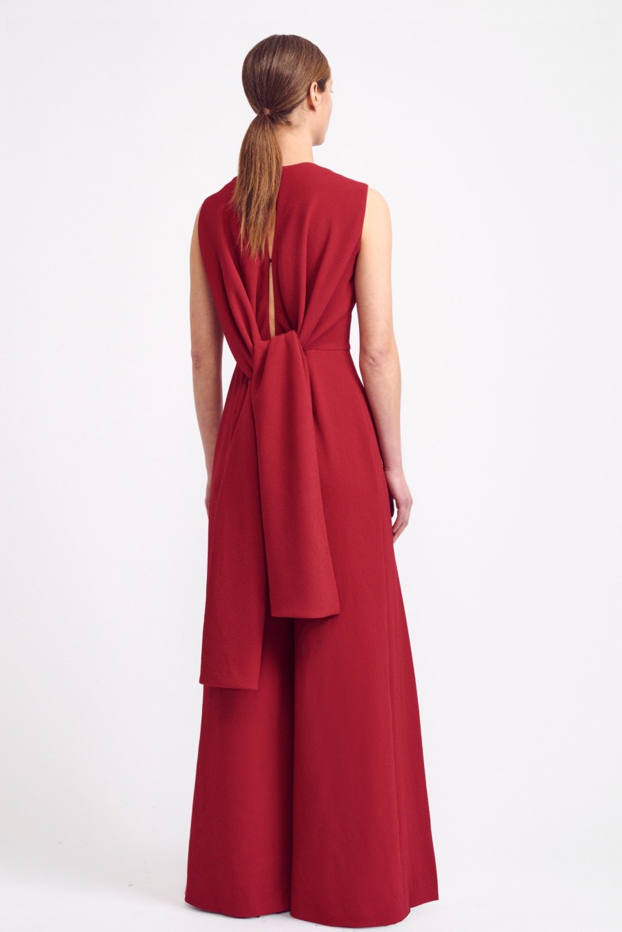 Women Emilia Wickstead Jumpsuits | Charmaine Tie-Back Jumpsuit In Red Double Crepe