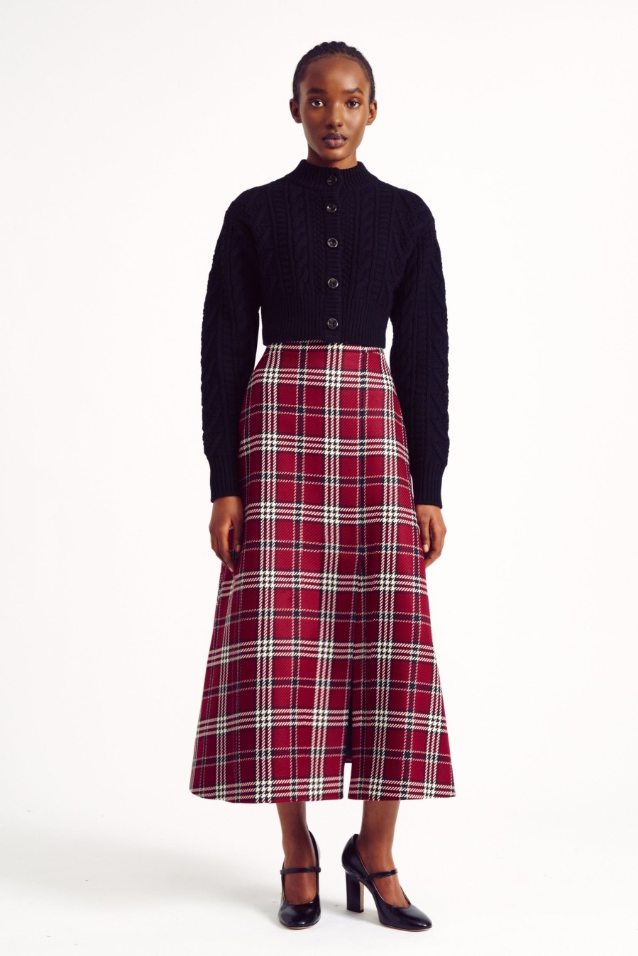 Women Emilia Wickstead Skirts | Tora Skirt In Maroon Shetland Tartan Check