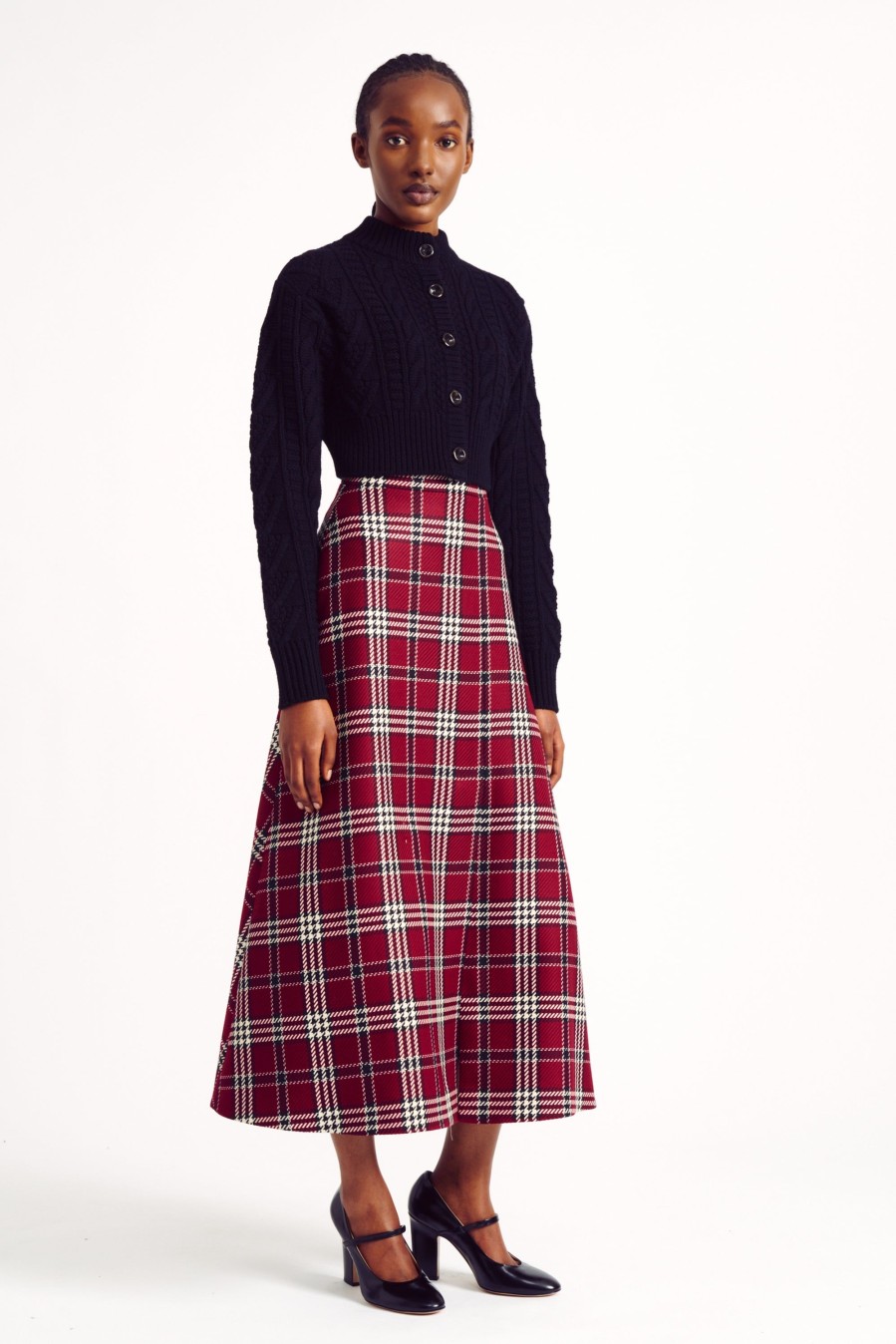 Women Emilia Wickstead Skirts | Tora Skirt In Maroon Shetland Tartan Check