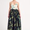 Women Emilia Wickstead Dresses | Ritika Dress In Emerald Floral Printed Crushed Italian Duchess Satin