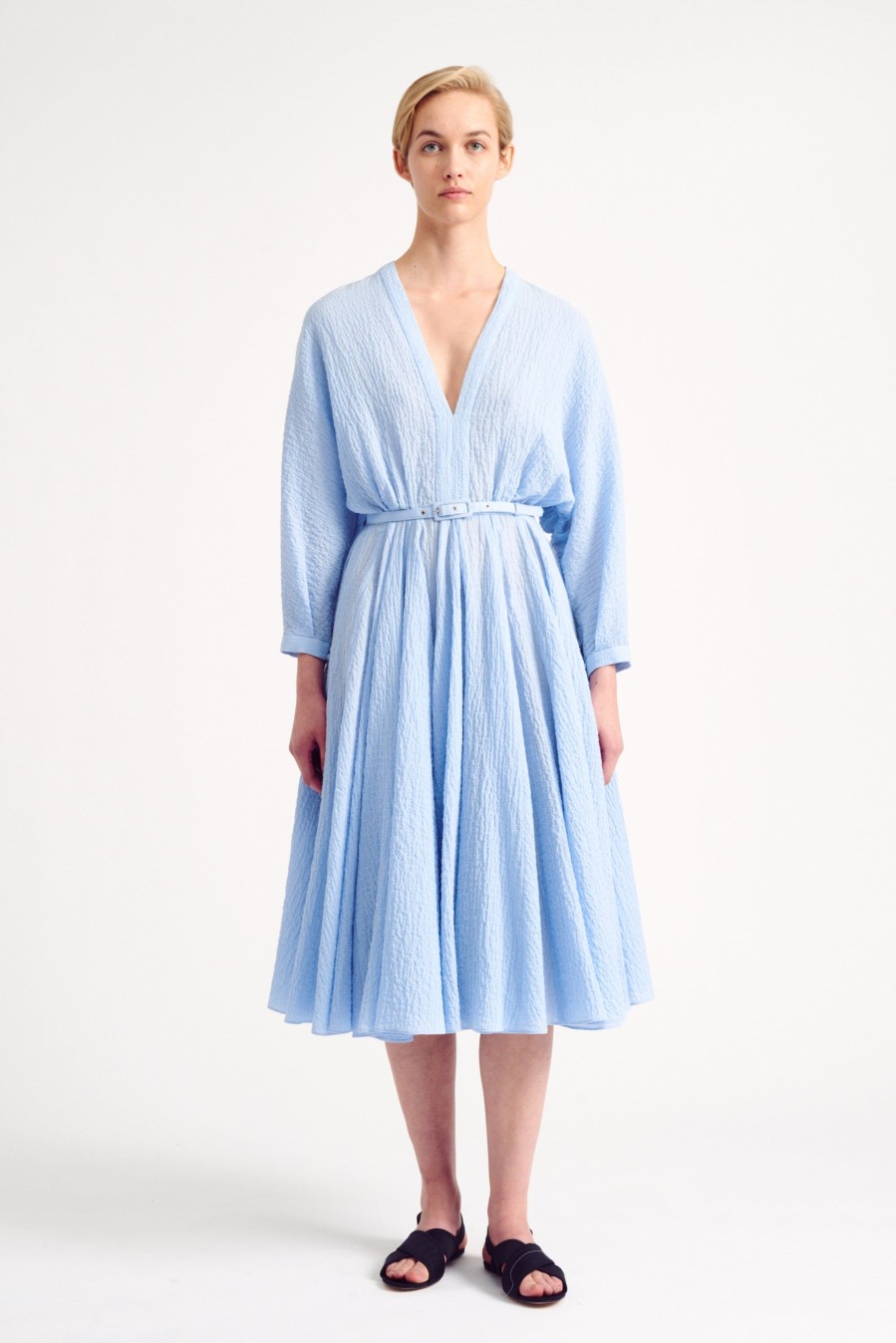 Women Emilia Wickstead Dresses | Lilith Blue Cotton Cloque Dress