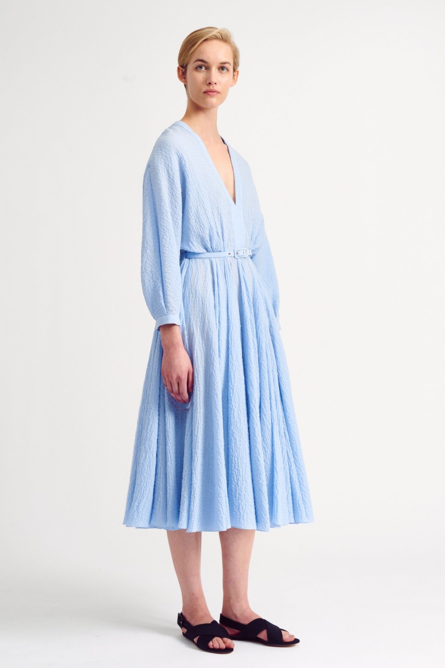 Women Emilia Wickstead Dresses | Lilith Blue Cotton Cloque Dress