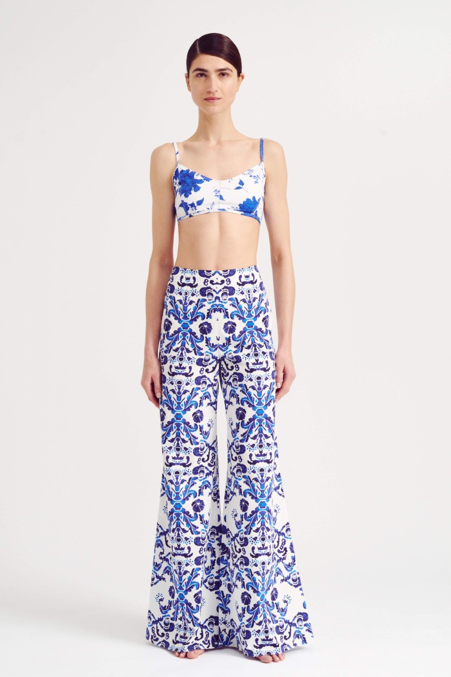 Women Emilia Wickstead Swim | Capri Blue Milanese Wallpaper Print Cotton Trousers