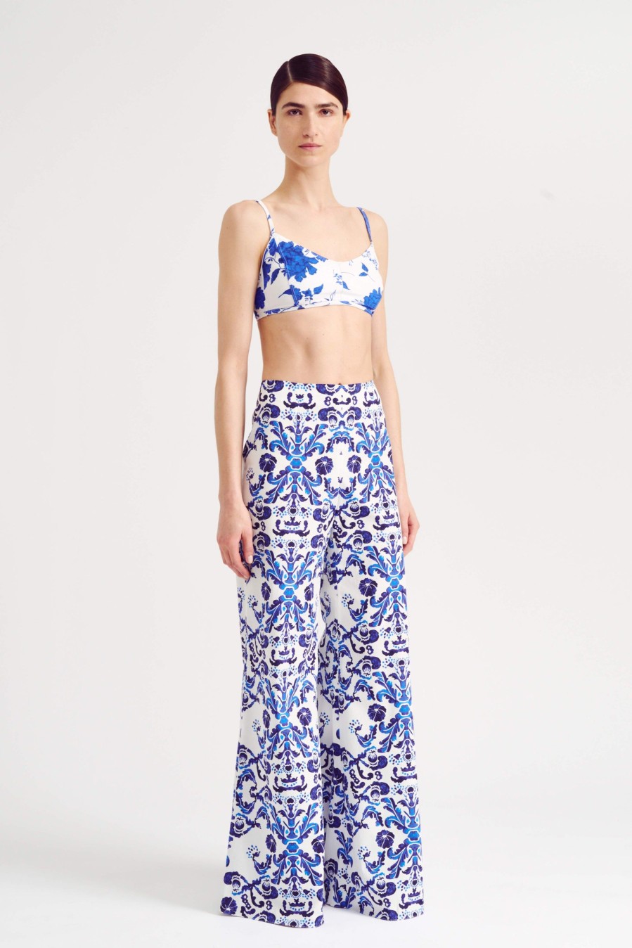 Women Emilia Wickstead Swim | Capri Blue Milanese Wallpaper Print Cotton Trousers