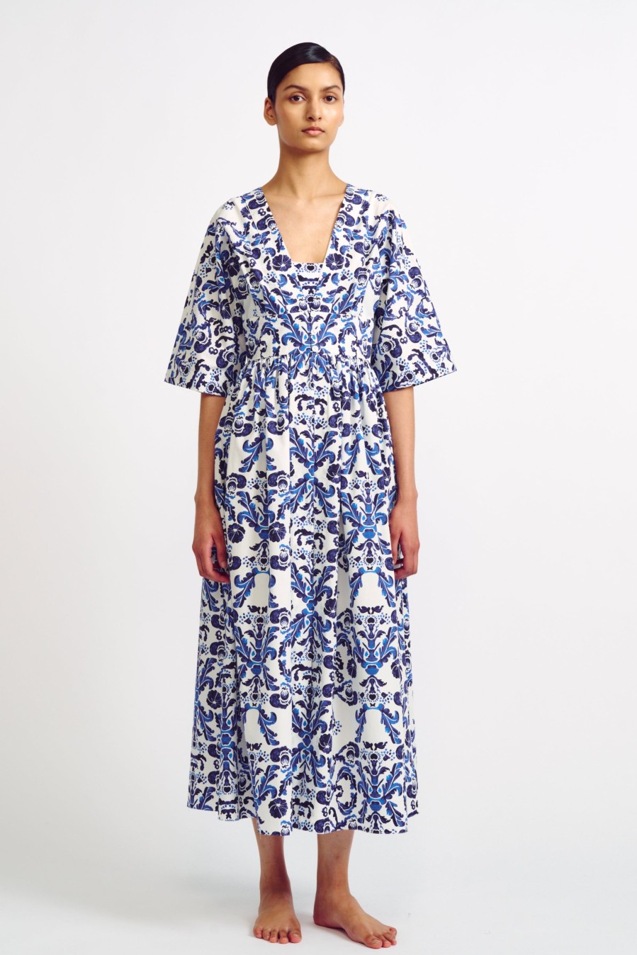 Women Emilia Wickstead Swim | Elowen Blue Milanese Wallpaper Print Kaftan