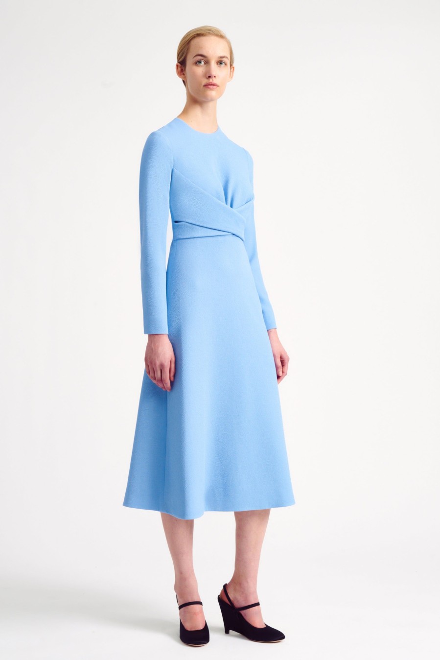 Women Emilia Wickstead Dresses | Elta Celestial Blue Double Crepe Dress