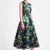 Women Emilia Wickstead Dresses | Mara Dress In Emerald Floral Printed Italian Duchess Satin