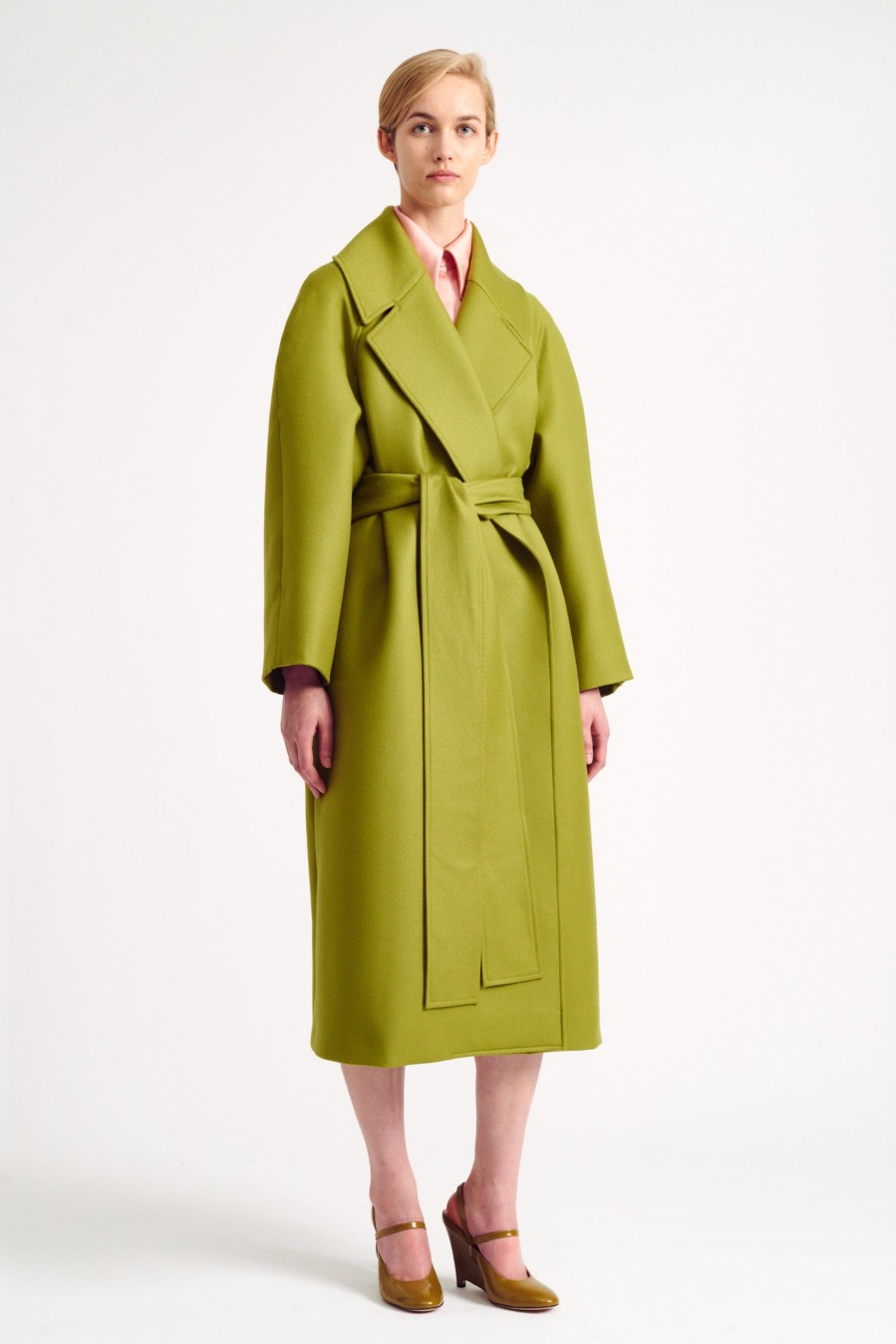 Women Emilia Wickstead Jackets And Coats | Lilabet Oversized Coat In Chartreuse Flanella