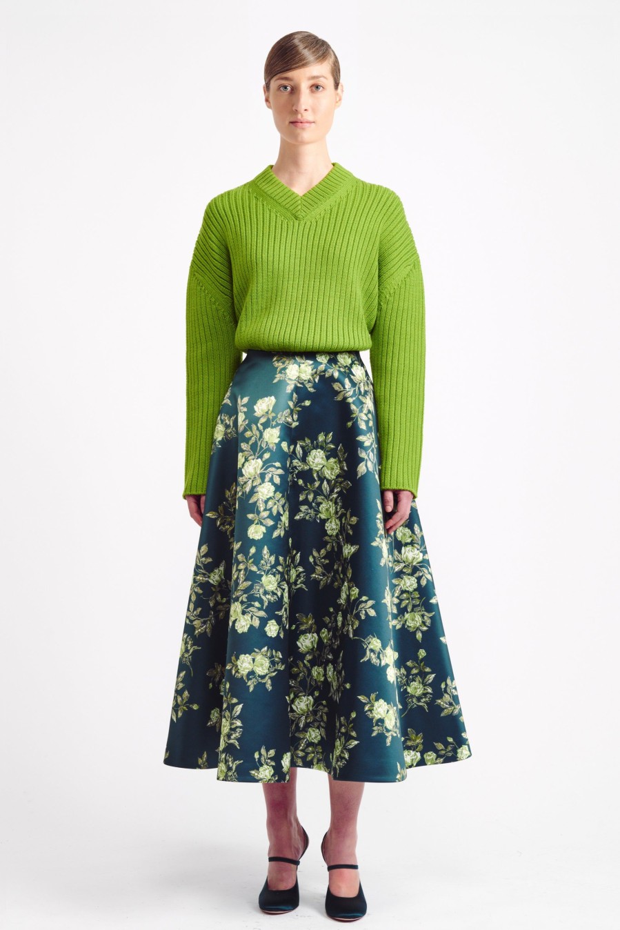 Women Emilia Wickstead Knitwear | Ady V-Neck Knit Jumper In Green Wool