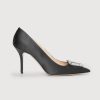 Women Emilia Wickstead | Sophia Jewel Buckle Heeled Shoes In Black Satin