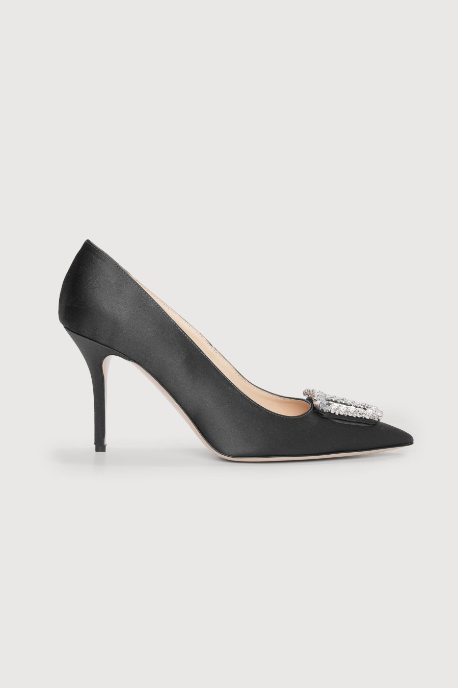 Women Emilia Wickstead | Sophia Jewel Buckle Heeled Shoes In Black Satin