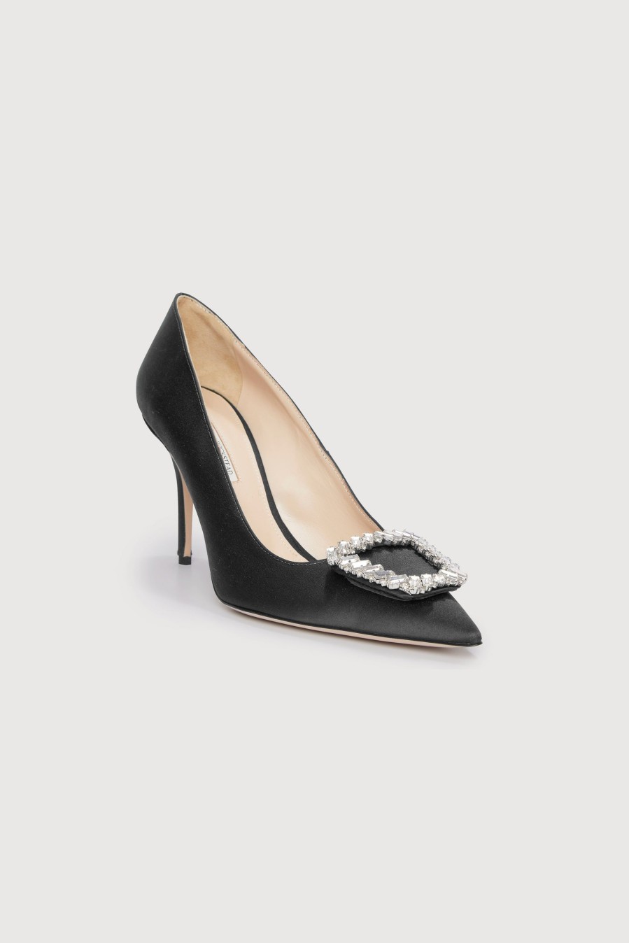 Women Emilia Wickstead | Sophia Jewel Buckle Heeled Shoes In Black Satin