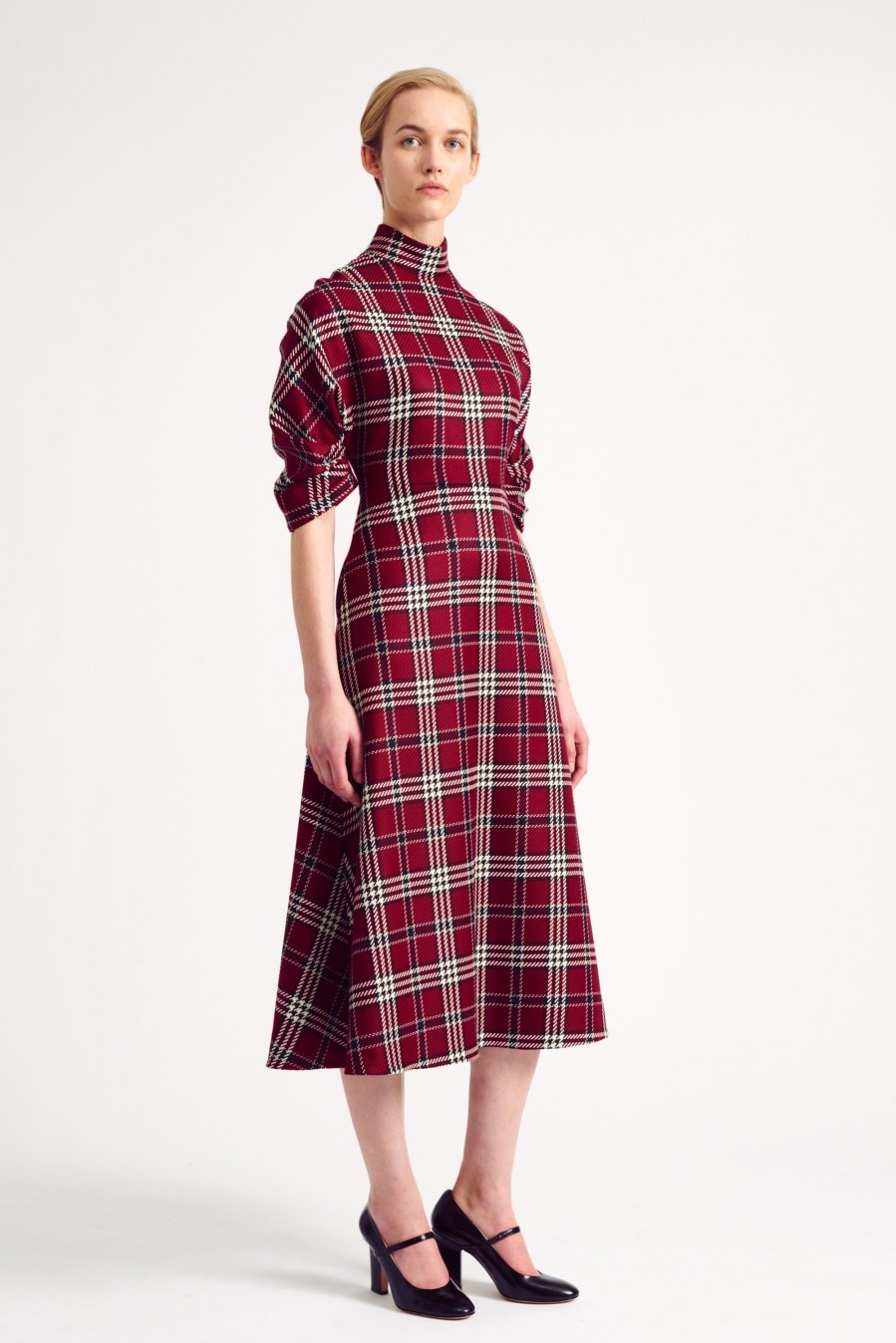 Women Emilia Wickstead Dresses | Marvel Dress In Maroon Shetland Check Tartan