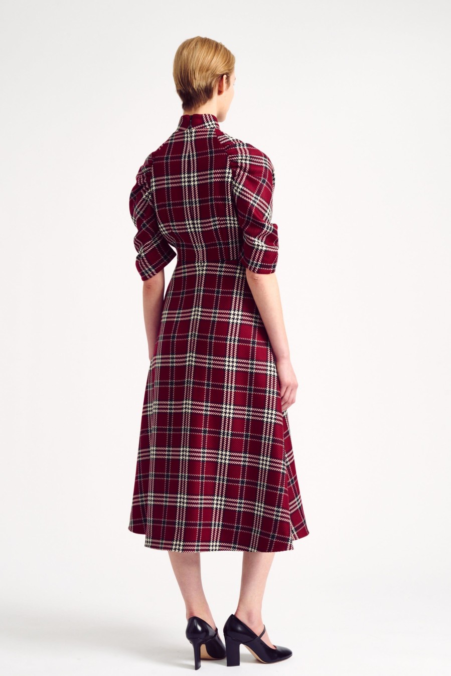 Women Emilia Wickstead Dresses | Marvel Dress In Maroon Shetland Check Tartan